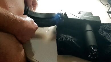 Milked dry by this UKRAINE made vibrating latex sleeve big white dick cumshot