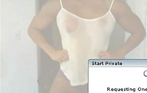 Hot fit girl in wet t-shirt, tit flexing