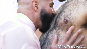 Bearded hunk Dani Robles groans as hung Jacob Lords destroys him