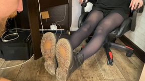 Muddy boots soles licking clean and ballbusting