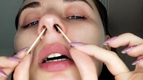 Tickling in the nose with two toothpicks (custom video)