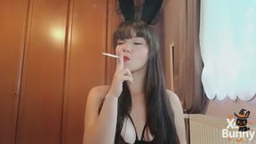 Halloween costume Day 1: Playboy Bunny smoking