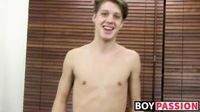 ”Hung cutie interviewed before he strips & masturbates”