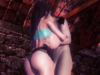 Lara Croft with large breasts giving your snatch in a cave (Tomb Raider)
