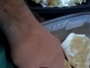 Sean cummin on his eggs and plays soggy biscuit