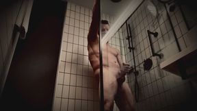Horny American Tourist Jerks Off in the Shower at Warsaw Poland Hotel - Solo Male Masturbation, Big Cut Cock, Huge Cum Load, Loud Moaning, Amateur Homemade, Travel Sex, Eastern European Hotel Room, Cumshot, Voyeur POV