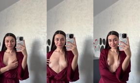 Brunette Ariana teases her tiny tits and hard nipples