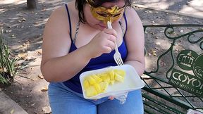 i suck my man s ass, cock and balls, extract a lot of cum and eat it with pineapple in public