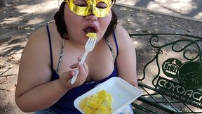 i suck my man s ass, cock and balls, extract a lot of cum and eat it with pineapple in public