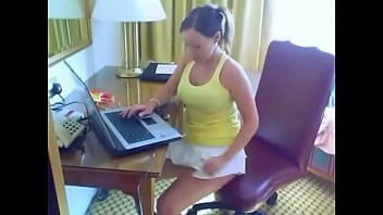 Girl Pees on Hotel Room Floor while Working