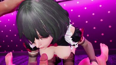 Alet comes inside while dancing in her maid outfit