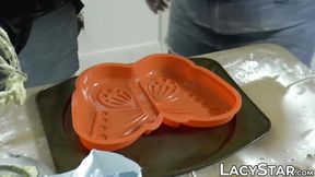 Lacey Starr and tattooed girl cook then indulge in each other