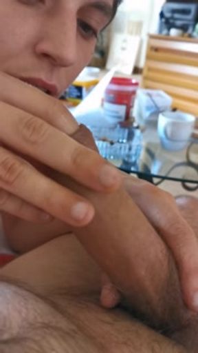 I use my husband's friend's cock to play with his foreskin