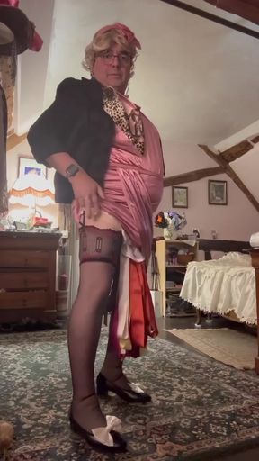 Dressed in a little pink dress for an evening out