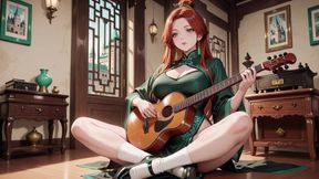 Red Hair & Emerald Qipao! Lazy Seduction in the Eastern Courtyard