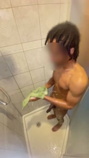 Stroking my dick while in the shower