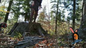 Stockings and High Heels Mature Pissing Outdoor with Anus on Leash