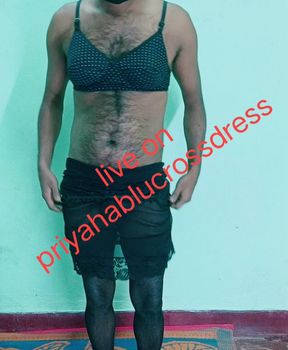 Crossdresser Hablu show in Black bra and penty in sexy look priya Hablu cross dress live show in priyahablu crossdress