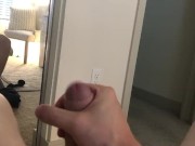 Guy jerks off his fat dick and films himself