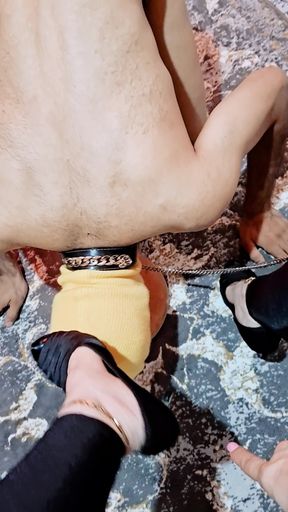 BDSM Slave Feeding Under My Feet  Spit on Food, Humiliation &amp; FootShoe Worship Training   Clip 2