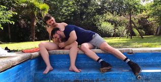 Poolboy empty pool anal with two good-looking brunette men