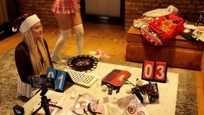 Two girls one guy handjob challenge party for Christmas with presents and roulette spinning