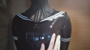 Full-coverage latex suit sauna room breathing inhibition stuffy play