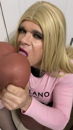Slutty Trans Madison Can’t Keep Her Hands off This New Pussy and Ass Toy. Watch Her Lick Her Cum off and Suck a BBC Dildo While