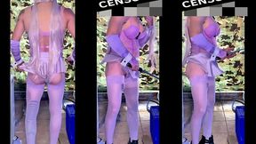 sexy lingerie shemale outdoor exhibition anal dildo insight her ass