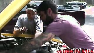 Hairy studs fix a car and end up rawfucking deep and hard