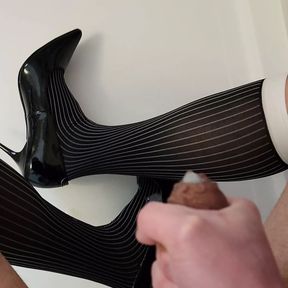 Cumming on my New Black Patent Heels and Sweaty OTC Dress Socks