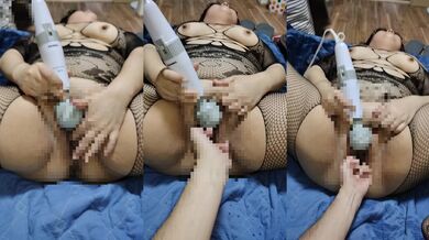 Busty wife squirting with vibe while fingering thick juicy thighs