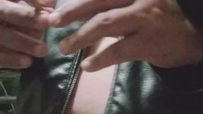 smoking with my belly button with my goth leather sensual outfit and make up