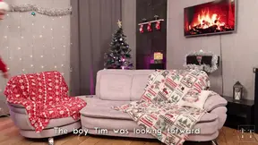 Asian babe swallows big dick during rough Christmas fuck