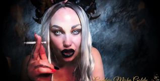 A Sexy Demoness with Seductive Black Lips Teasing You with Hot Smoking and Her Big Slightly Covered Breasts! Breathe My Smoke