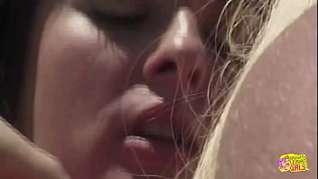 Feeling naughty by the pool ends with the busty brunette and blonde having lez sex