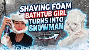 Shaving Foam Bathtub Snowman: Girl Fills the Entire Tub with Thick Shaving Cream, Turns Into a Foam Snowman and Bathes Completely Covered