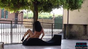 Perfect Ass Petite Brunette Babe Sapphira Striptease In Public For