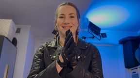 Cumming Home in Leather: Cum my gloves and the LICK THEM CLEAN