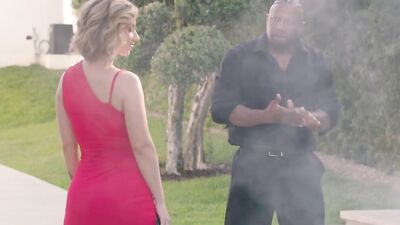 Glamorous blonde wife mounted on a fat black dick after a blowjob