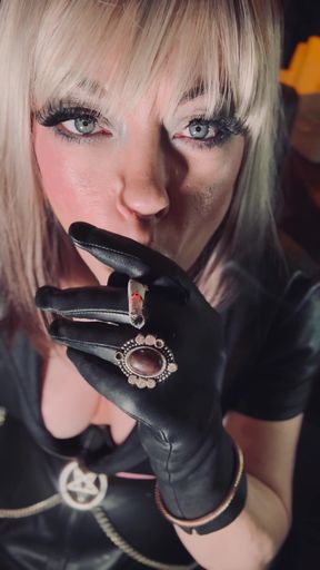 Leather &amp; Gloved Blonde Mistress Tina Snua Smokes A Quick Cork 100 Cigarette   Clip 1