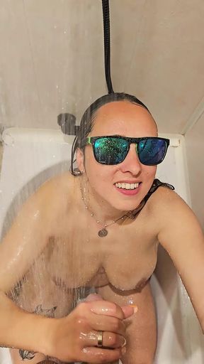 Wild sexy wife dripping bath blowjob and handjob with blazing nails.pov.real homemade