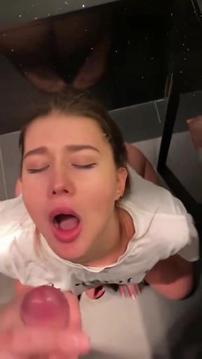 Blonde teen gets a facial cum shot
