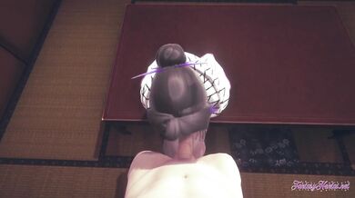 Kimetsu no Yaiba Hentai - Shinobu blowjob sitting in a table with creampie - Japanese Asian Anime