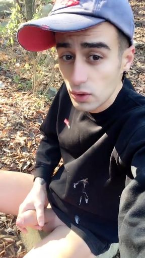 Huge Cumshot on Black Shirt in the Park