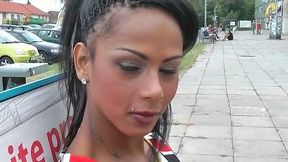 Beautiful ebony girl fucks outdoor in a public park