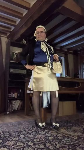Dressed with a little beige skirt for an evening