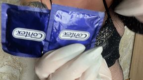 sexy looner poping condom and gloves