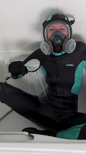 Agent Ariel Anderssen's Gas Mask Wetsuit Discipline for Lucy Humiliated & Made to Cum in Cold Shower