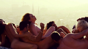 Outdoor group sex with a bunch of sexy hippies